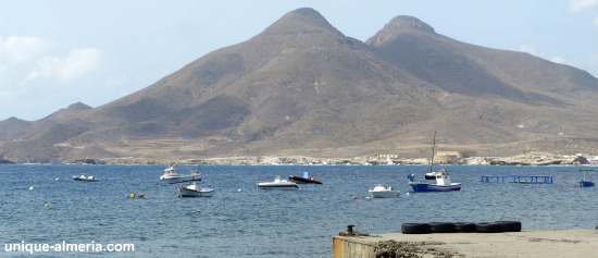 Isleta del Moro at Cabo de Gata - view of the "Los Frailes" pieks