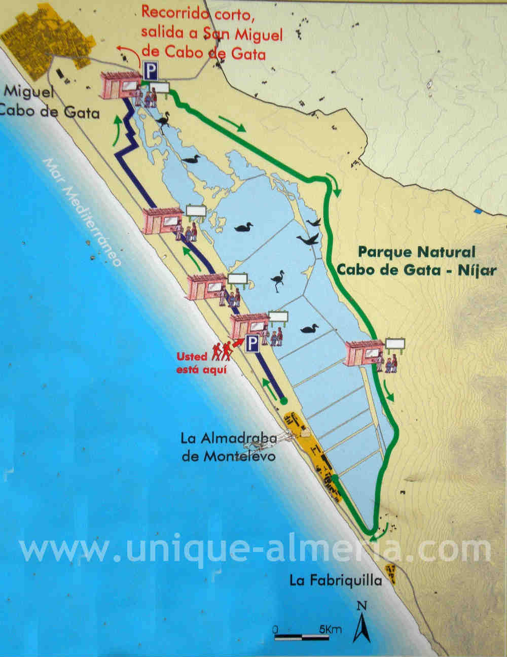 Salt Pans "Las Salinas" in Almeria, Spain - map